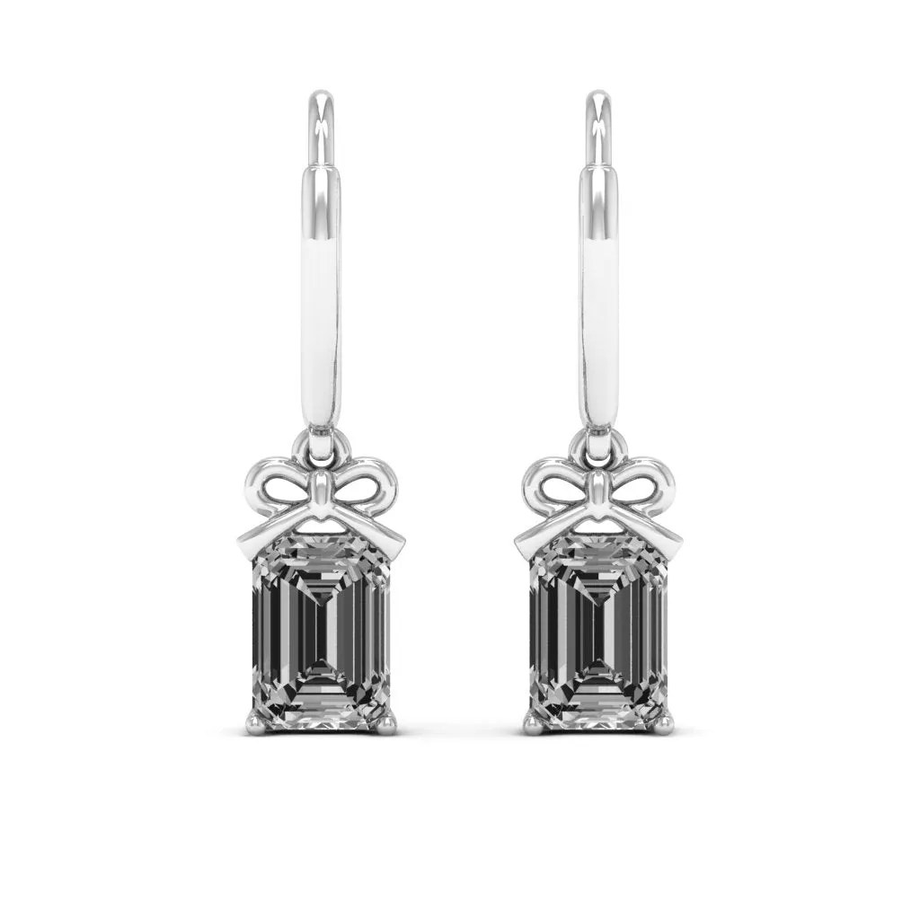 2.10 d.e.w cts 7x5mm Emerald Cut Naomi Moissanite Dangle Earrings