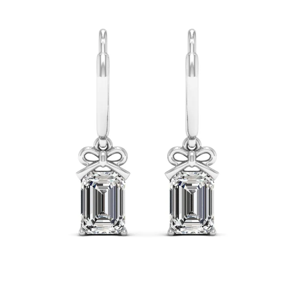 2.10 d.e.w cts 7x5mm Emerald Cut Naomi Moissanite Dangle Earrings