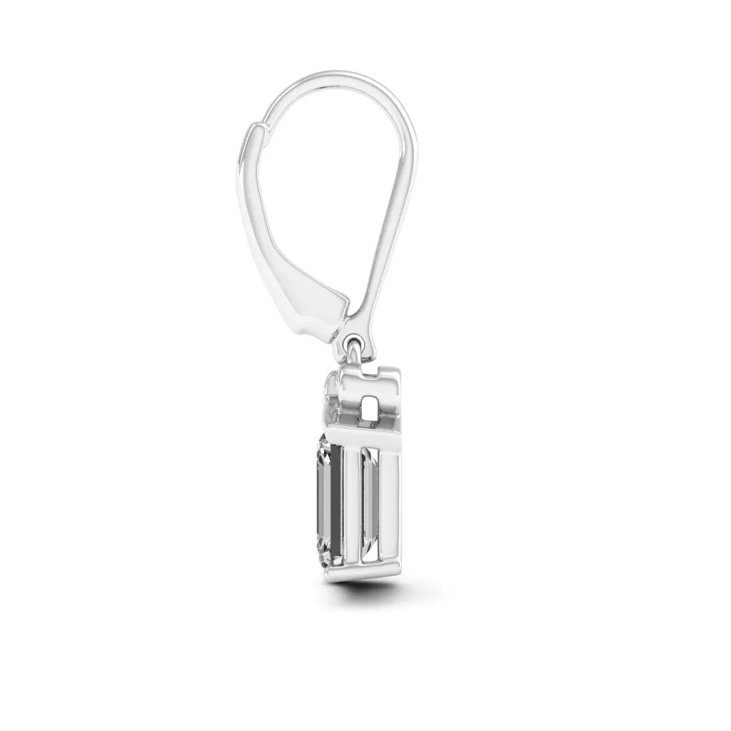 2.10 d.e.w cts 7x5mm Emerald Cut Naomi Moissanite Dangle Earrings