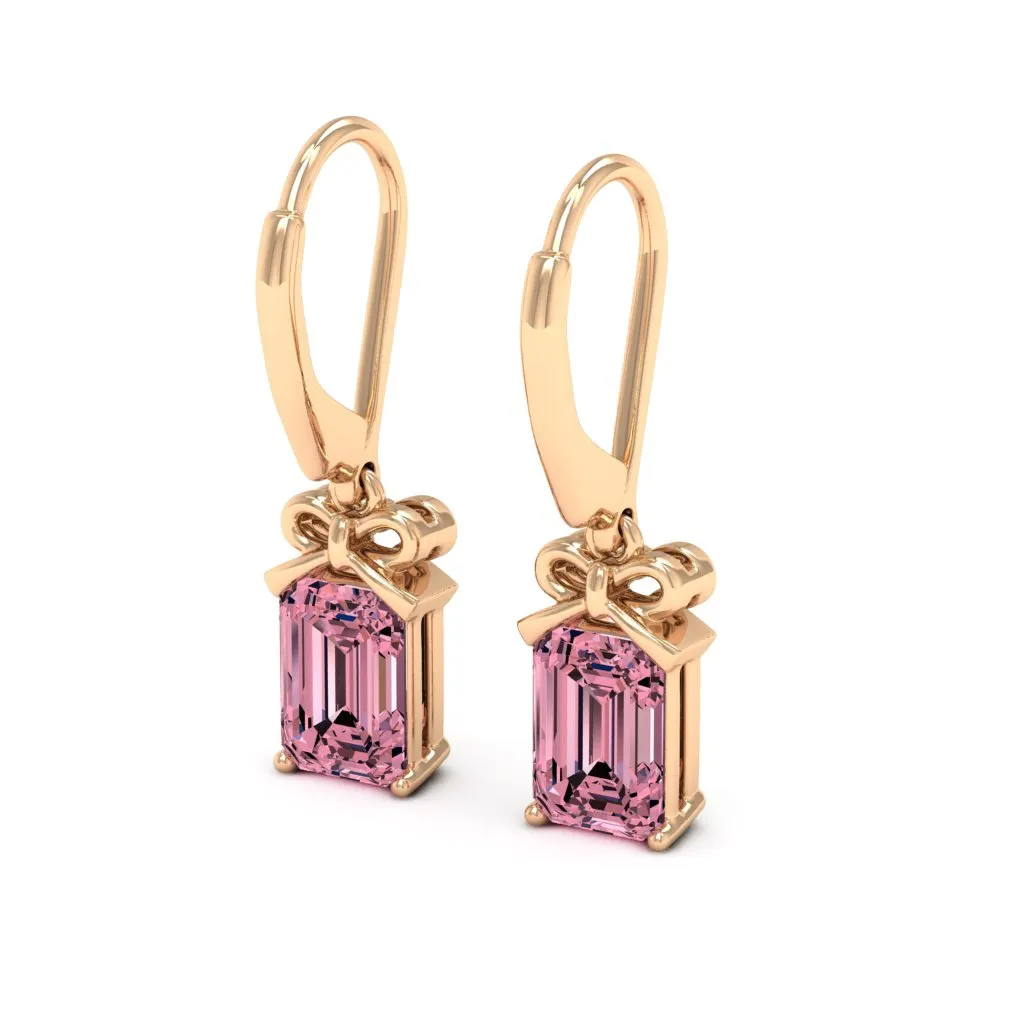 2.10 d.e.w cts 7x5mm Emerald Cut Naomi Moissanite Dangle Earrings