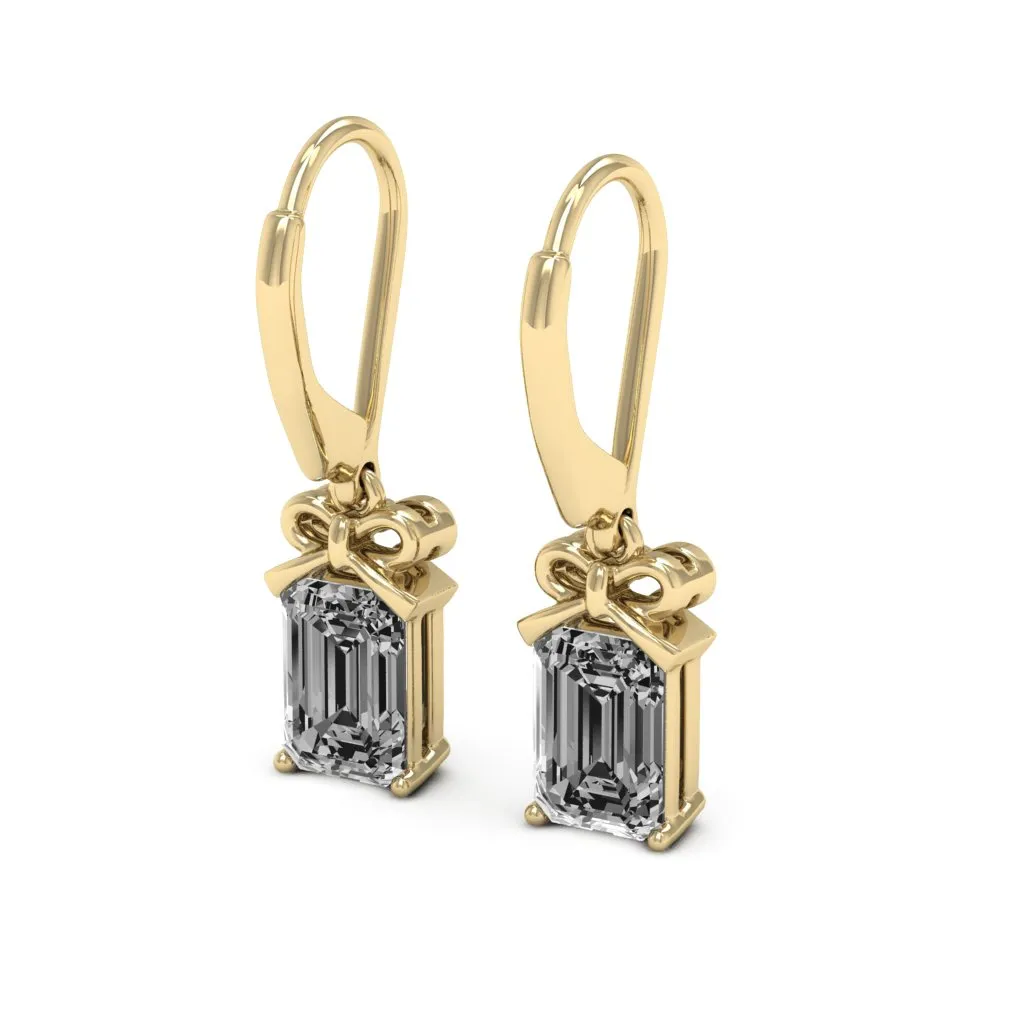 2.10 d.e.w cts 7x5mm Emerald Cut Naomi Moissanite Dangle Earrings