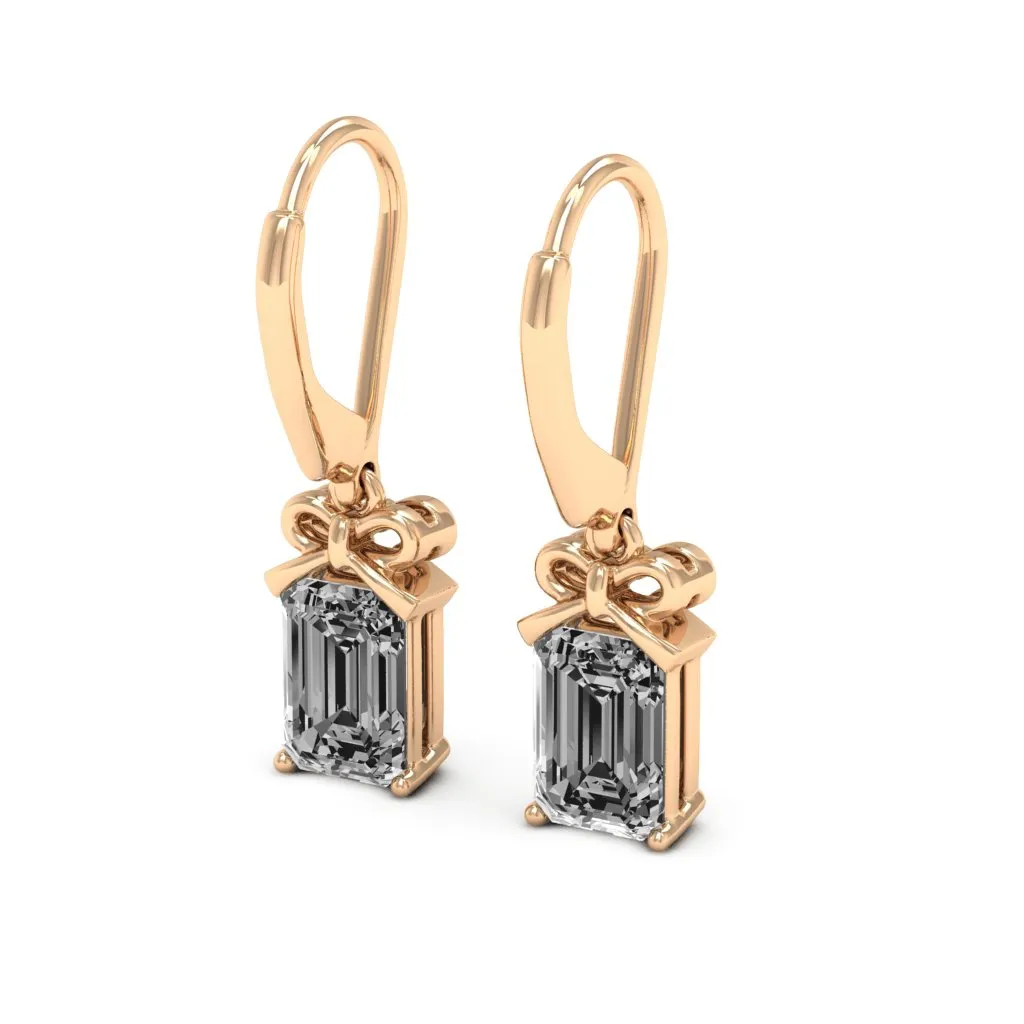 2.10 d.e.w cts 7x5mm Emerald Cut Naomi Moissanite Dangle Earrings