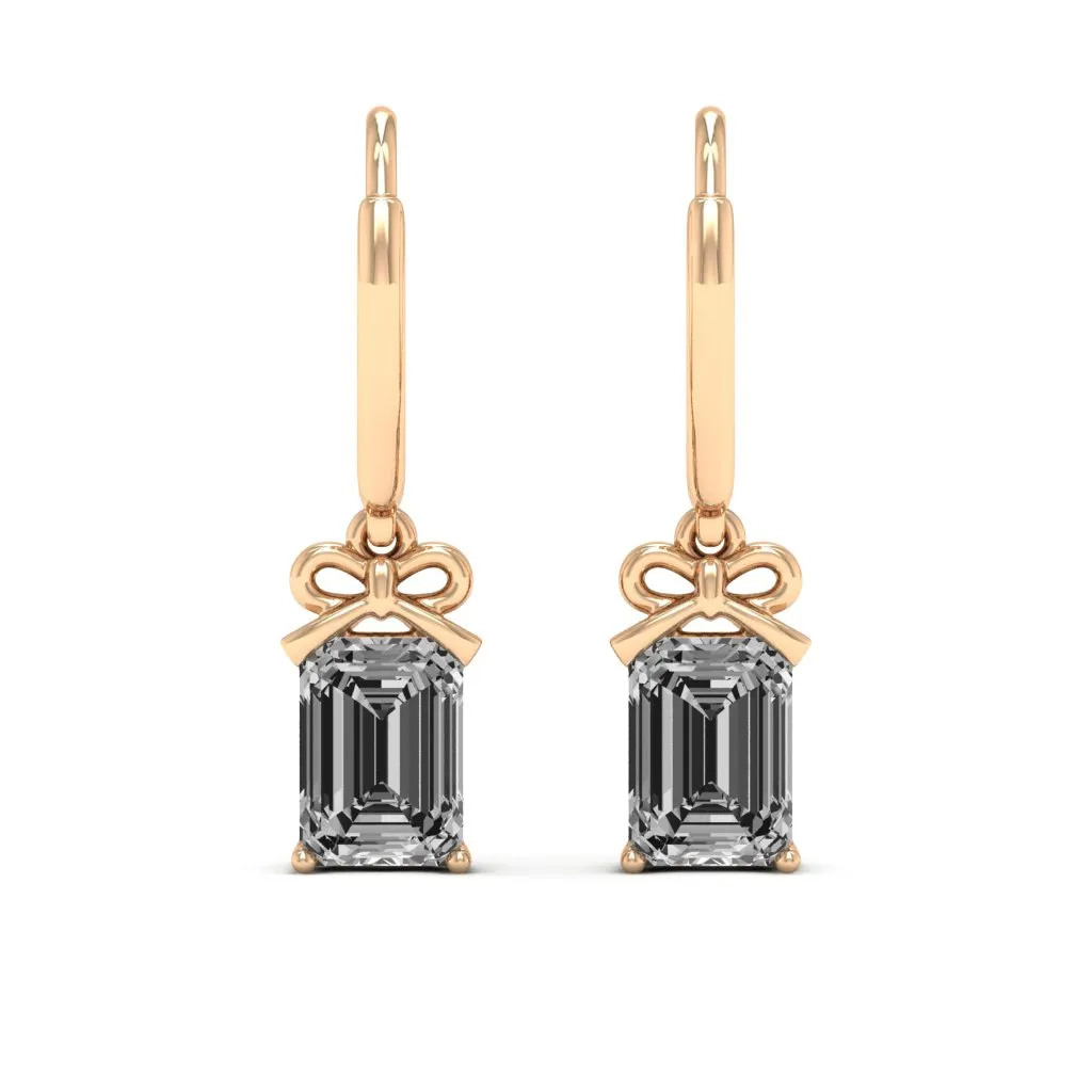 2.10 d.e.w cts 7x5mm Emerald Cut Naomi Moissanite Dangle Earrings