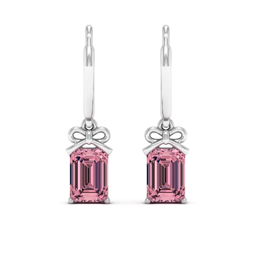 2.10 d.e.w cts 7x5mm Emerald Cut Naomi Moissanite Dangle Earrings