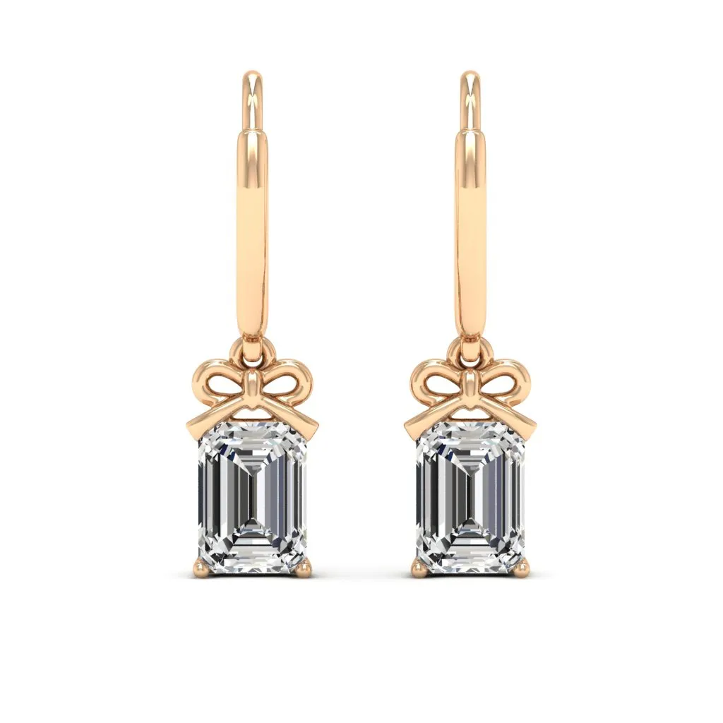 2.10 d.e.w cts 7x5mm Emerald Cut Naomi Moissanite Dangle Earrings