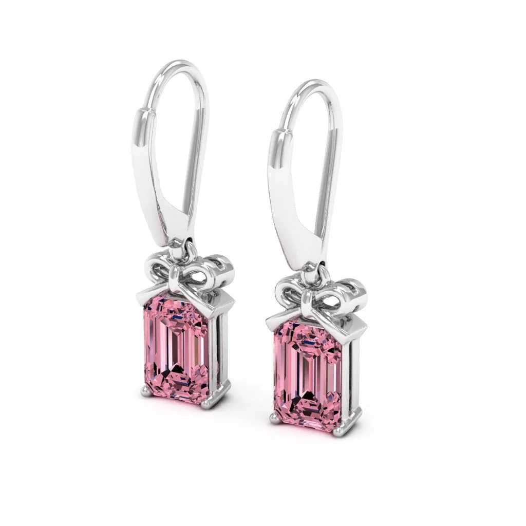 2.10 d.e.w cts 7x5mm Emerald Cut Naomi Moissanite Dangle Earrings