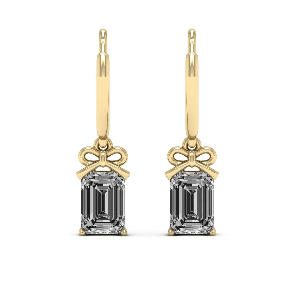 2.10 d.e.w cts 7x5mm Emerald Cut Naomi Moissanite Dangle Earrings