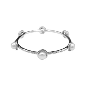 228-01-S-LARGE | HAMMERED SILVER PETITE BANGLE w/6 (7MM PEARLS)