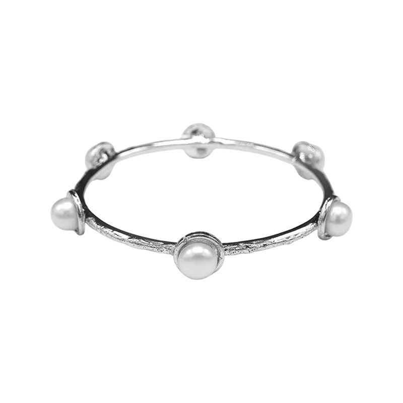 228-01-S-LARGE | HAMMERED SILVER PETITE BANGLE w/6 (7MM PEARLS)