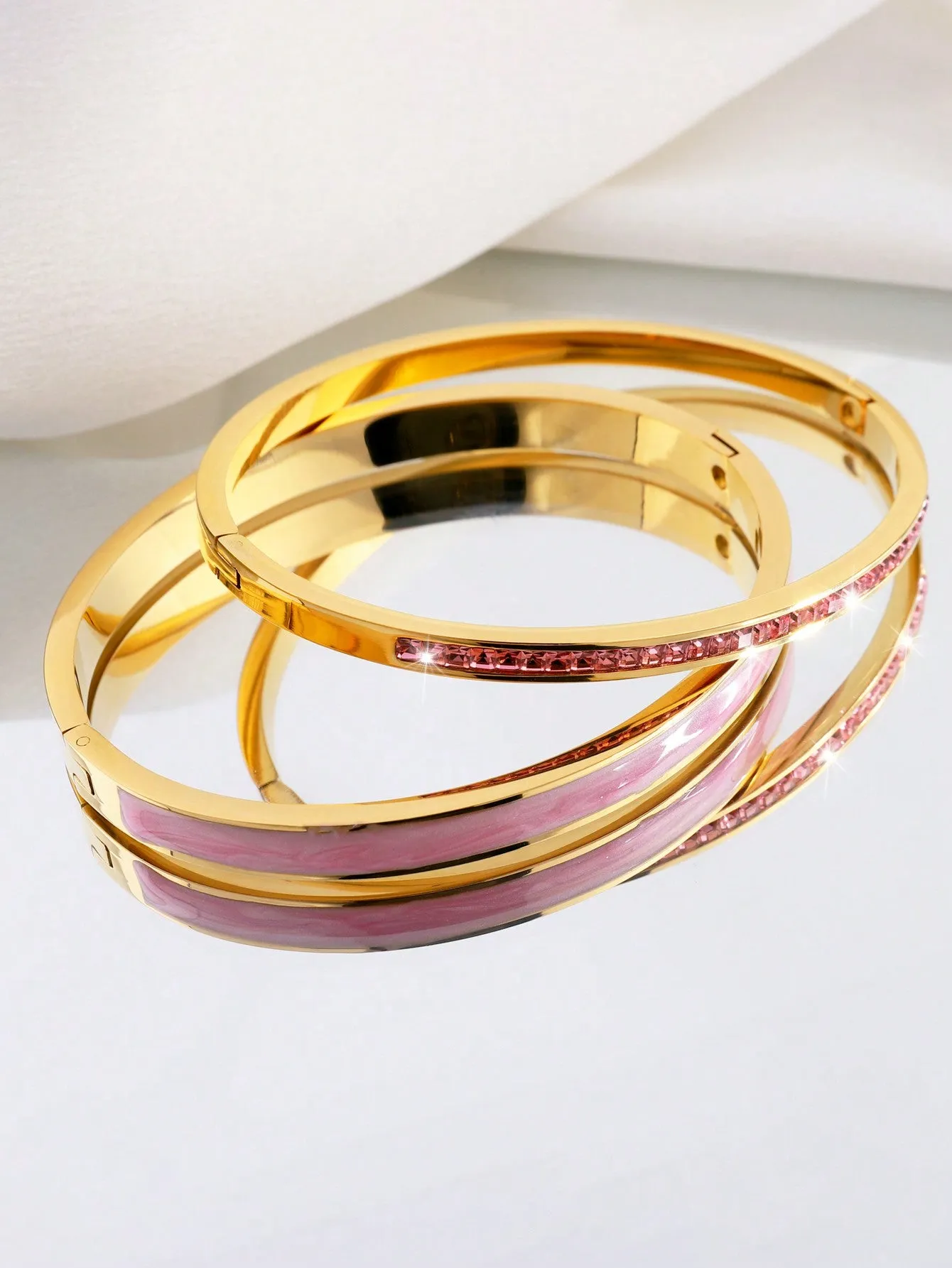 2pcs Stainless Steel Oil Drop & Rhinestone Inlaid Bracelet- FD ⚡