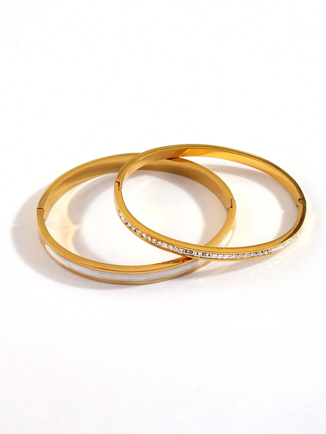 2pcs Stainless Steel Oil Drop & Rhinestone Inlaid Bracelet- FD ⚡