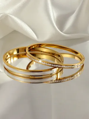 2pcs Stainless Steel Oil Drop & Rhinestone Inlaid Bracelet- FD ⚡