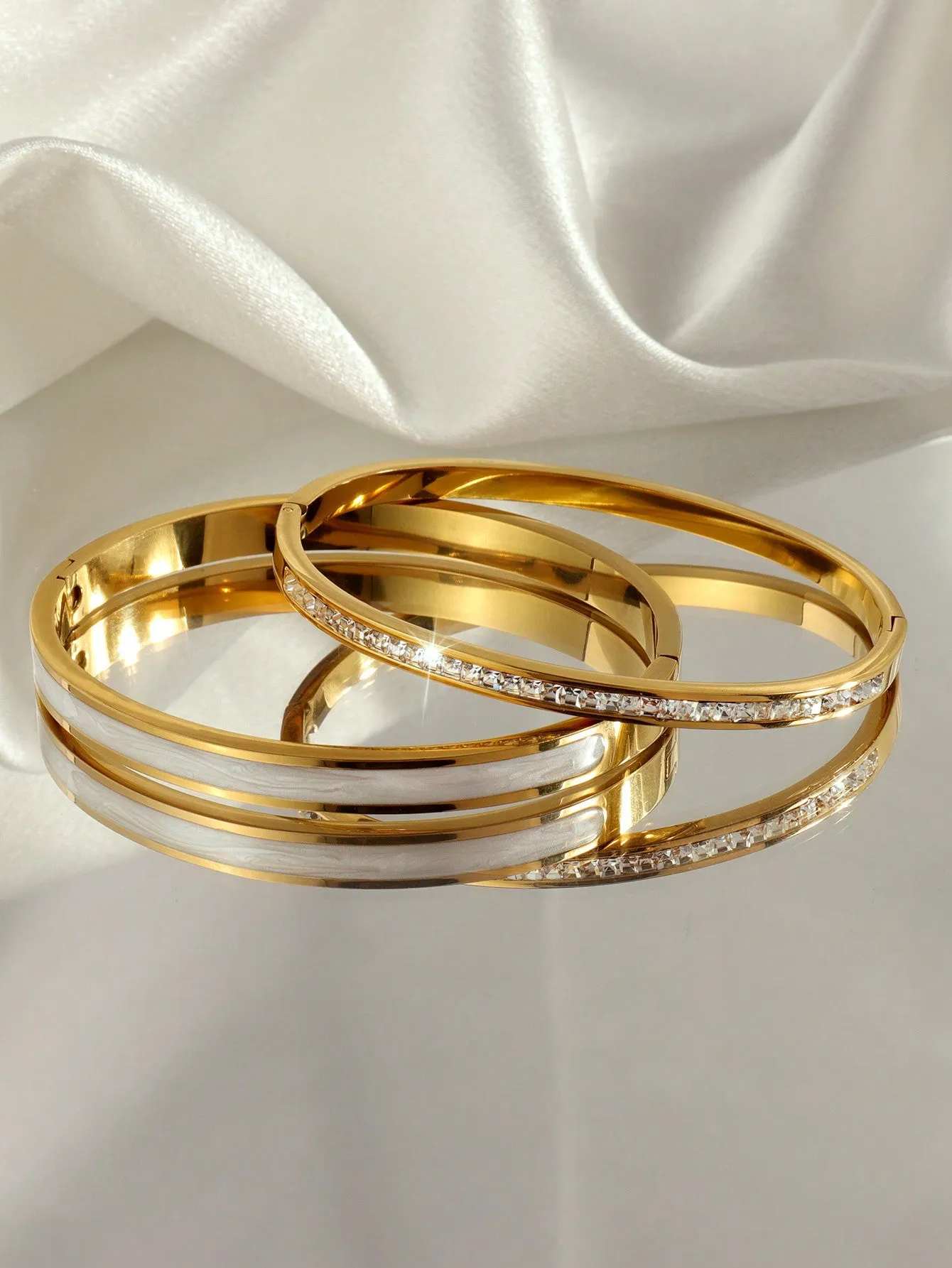 2pcs Stainless Steel Oil Drop & Rhinestone Inlaid Bracelet- FD ⚡