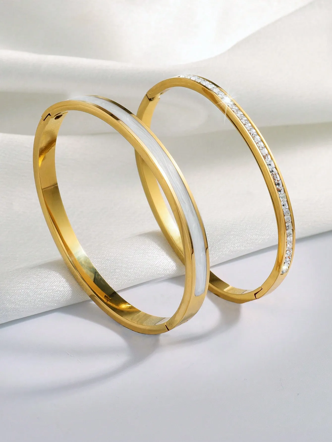 2pcs Stainless Steel Oil Drop & Rhinestone Inlaid Bracelet- FD ⚡