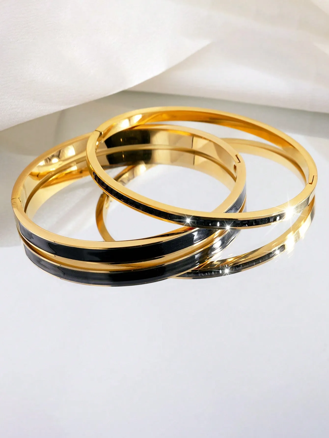 2pcs Stainless Steel Oil Drop & Rhinestone Inlaid Bracelet- FD ⚡