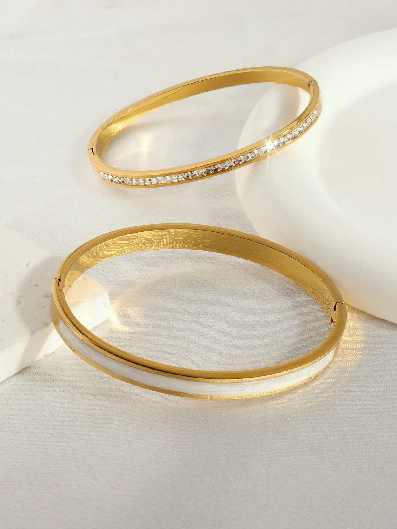 2pcs Stainless Steel Oil Drop & Rhinestone Inlaid Bracelet- FD ⚡