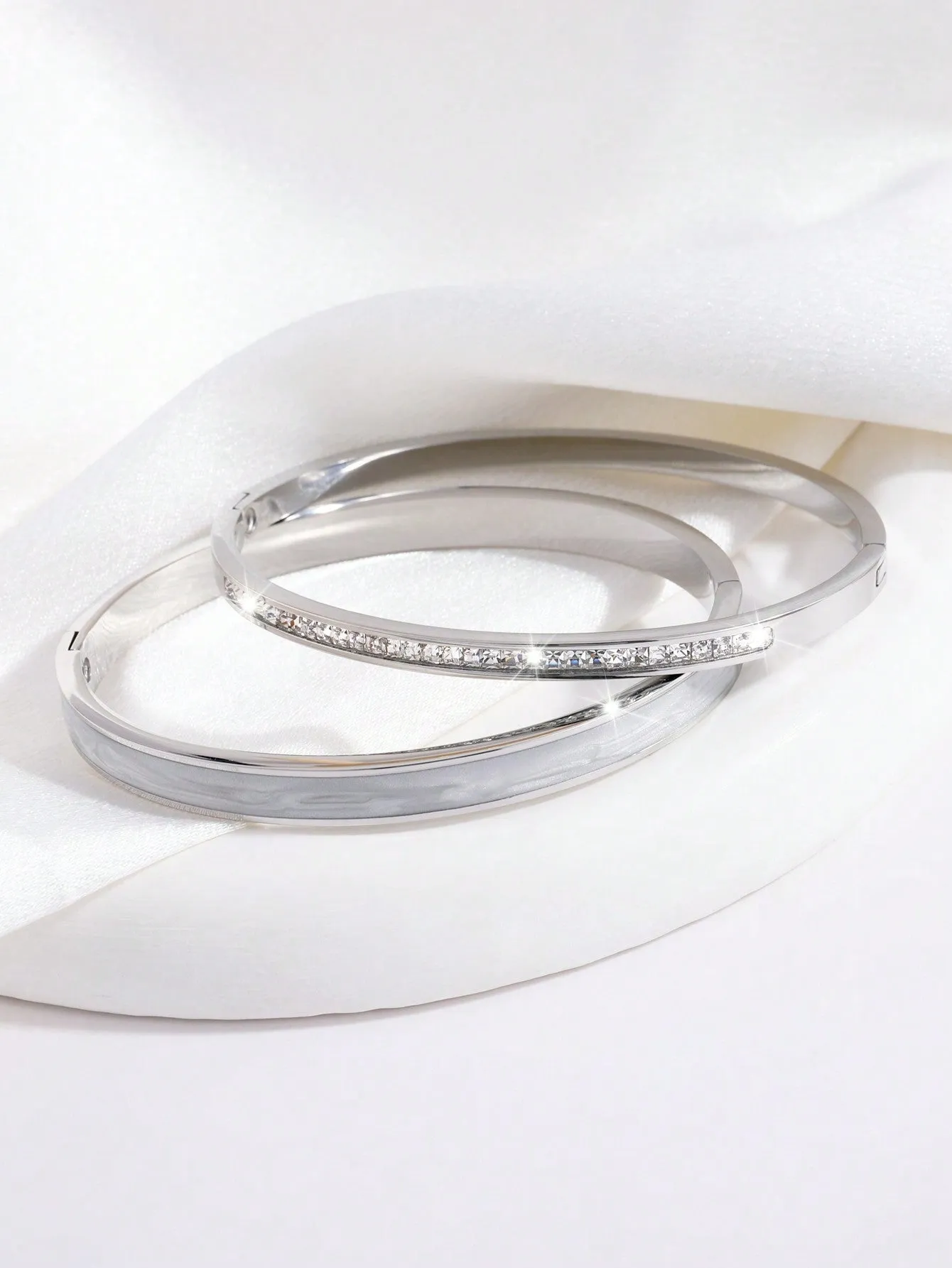 2pcs Stainless Steel Oil Drop & Rhinestone Inlaid Bracelet- FD ⚡