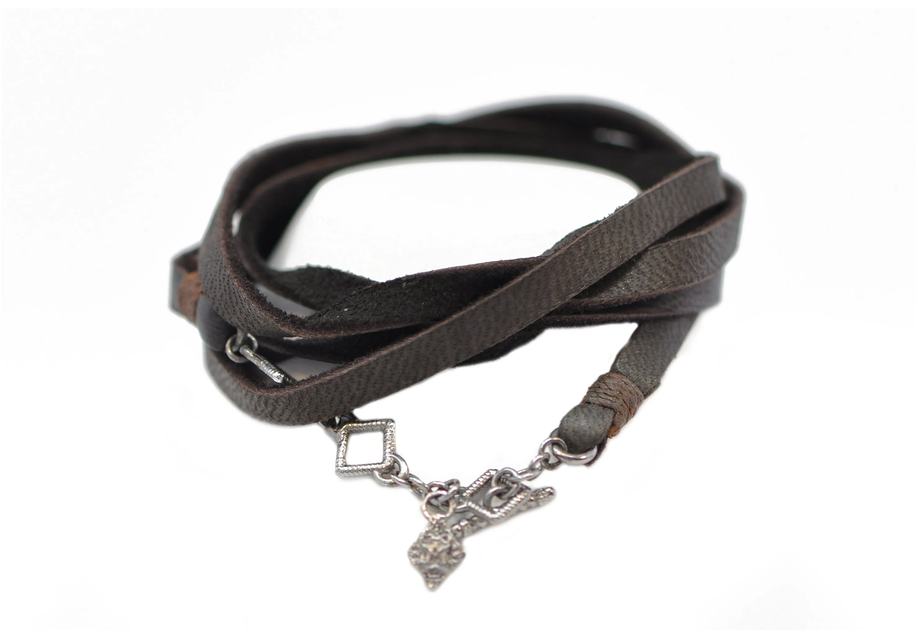 32" 5X WRAP CROSS LEATHER BRACELET