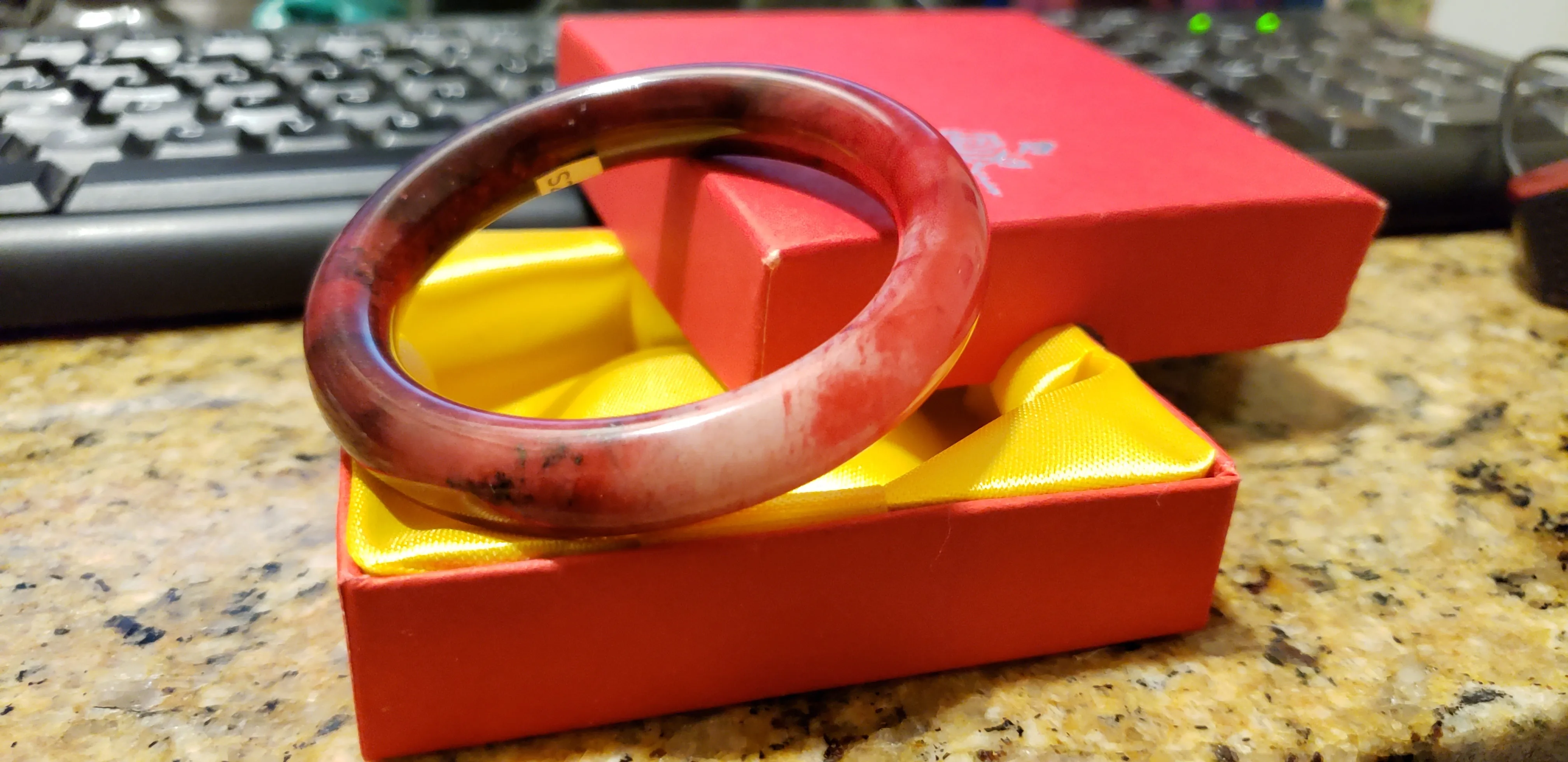 51/52/53mm Certified Natural Red Jadeite Emerald A*Jade HandCarved Bangle S217