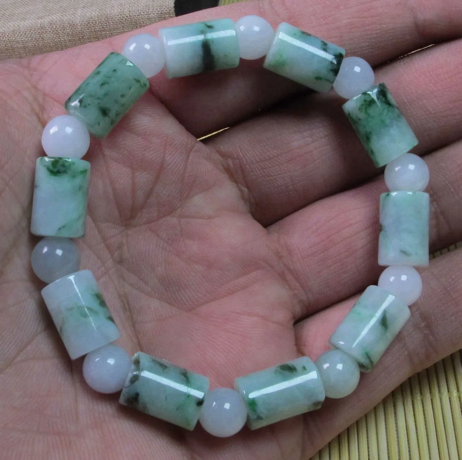 56-62 mm Certified Natural Jadeite Emerald A*Jade Beads Stretchy Hand catenary 串珠手链 1287-4s Bracelet