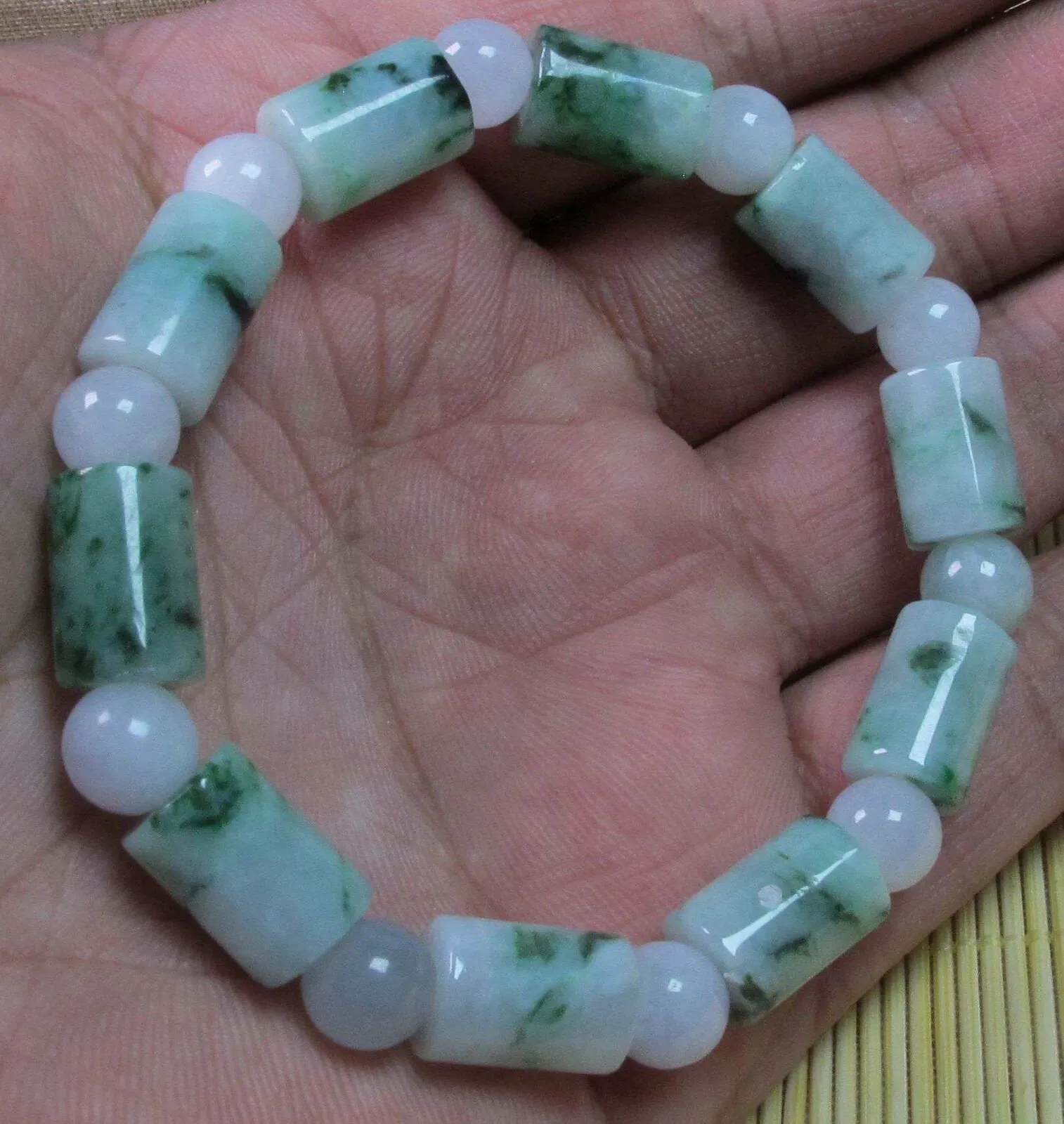 56-62 mm Certified Natural Jadeite Emerald A*Jade Beads Stretchy Hand catenary 串珠手链 1287-4s Bracelet
