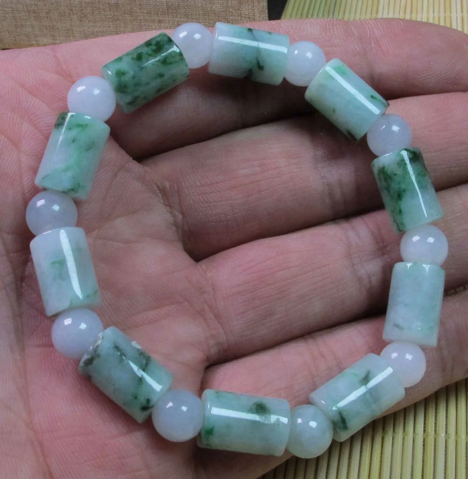 56-62 mm Certified Natural Jadeite Emerald A*Jade Beads Stretchy Hand catenary 串珠手链 1287-4s Bracelet