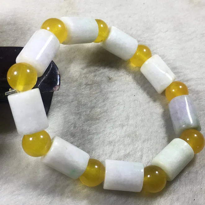 56-62 mm Certified Natural Jadeite Emerald Dongling Jade Beads Stretchy Bracelet《Grade A》
