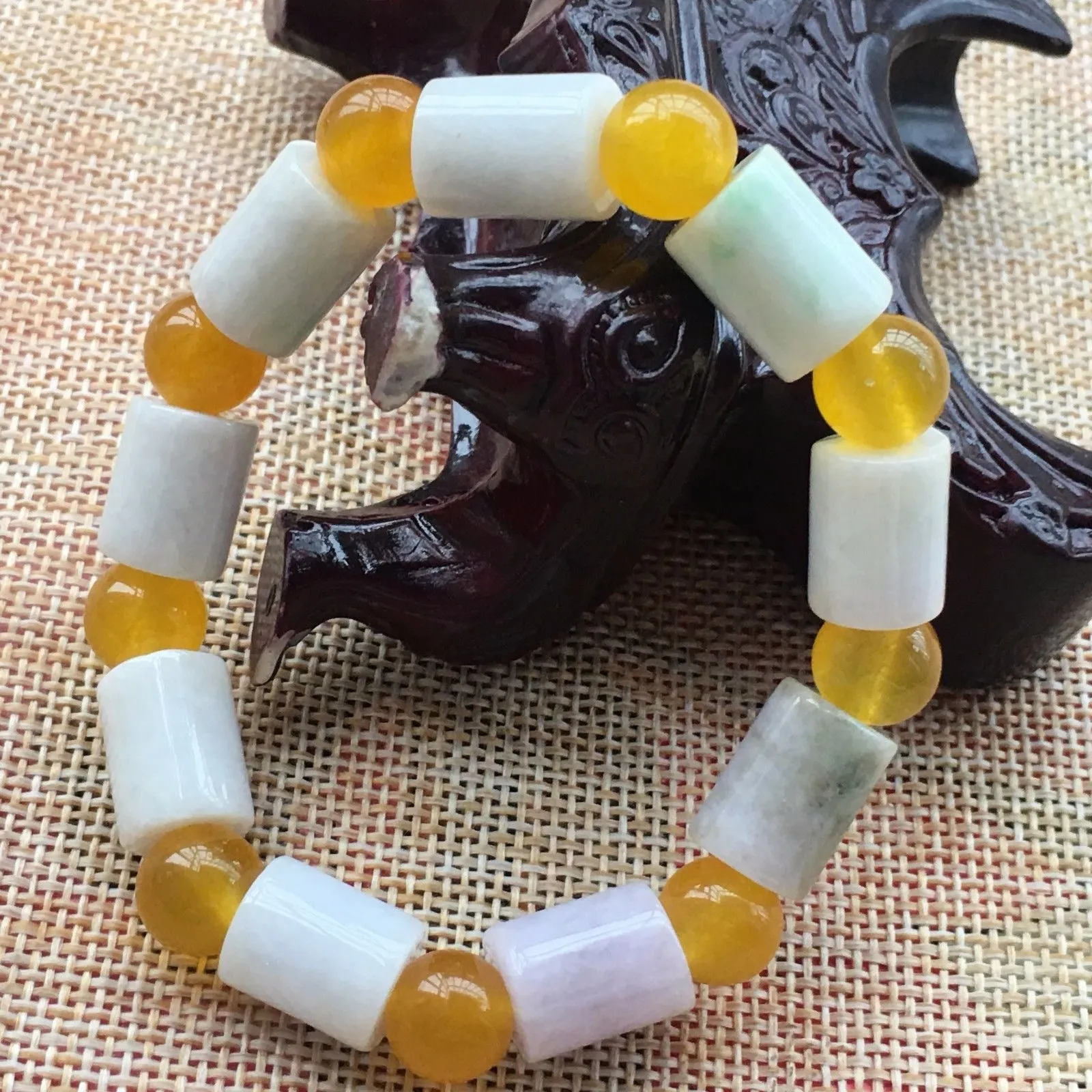 56-62 mm Certified Natural Multi-Color Icy Emerald A Jade Beads Stretchy Bracelet