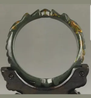 56/57/58mm Certified Chinese Antique Natural Jadeite Emerald A*Jade HandCarved Lucky Double Dragons Bangle X1940