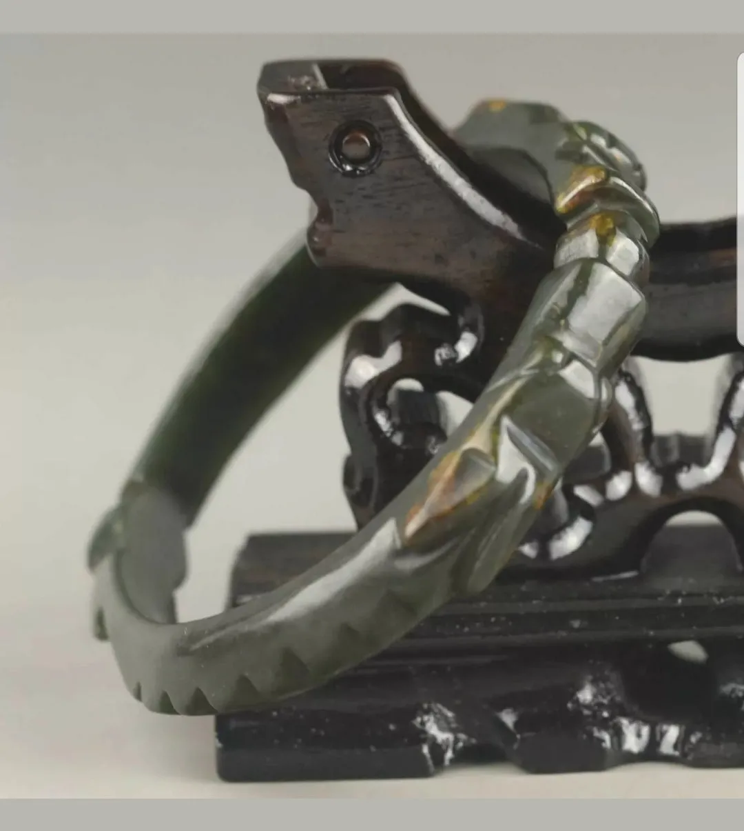 56/57/58mm Certified Chinese Antique Natural Jadeite Emerald A*Jade HandCarved Lucky Double Dragons Bangle X1940