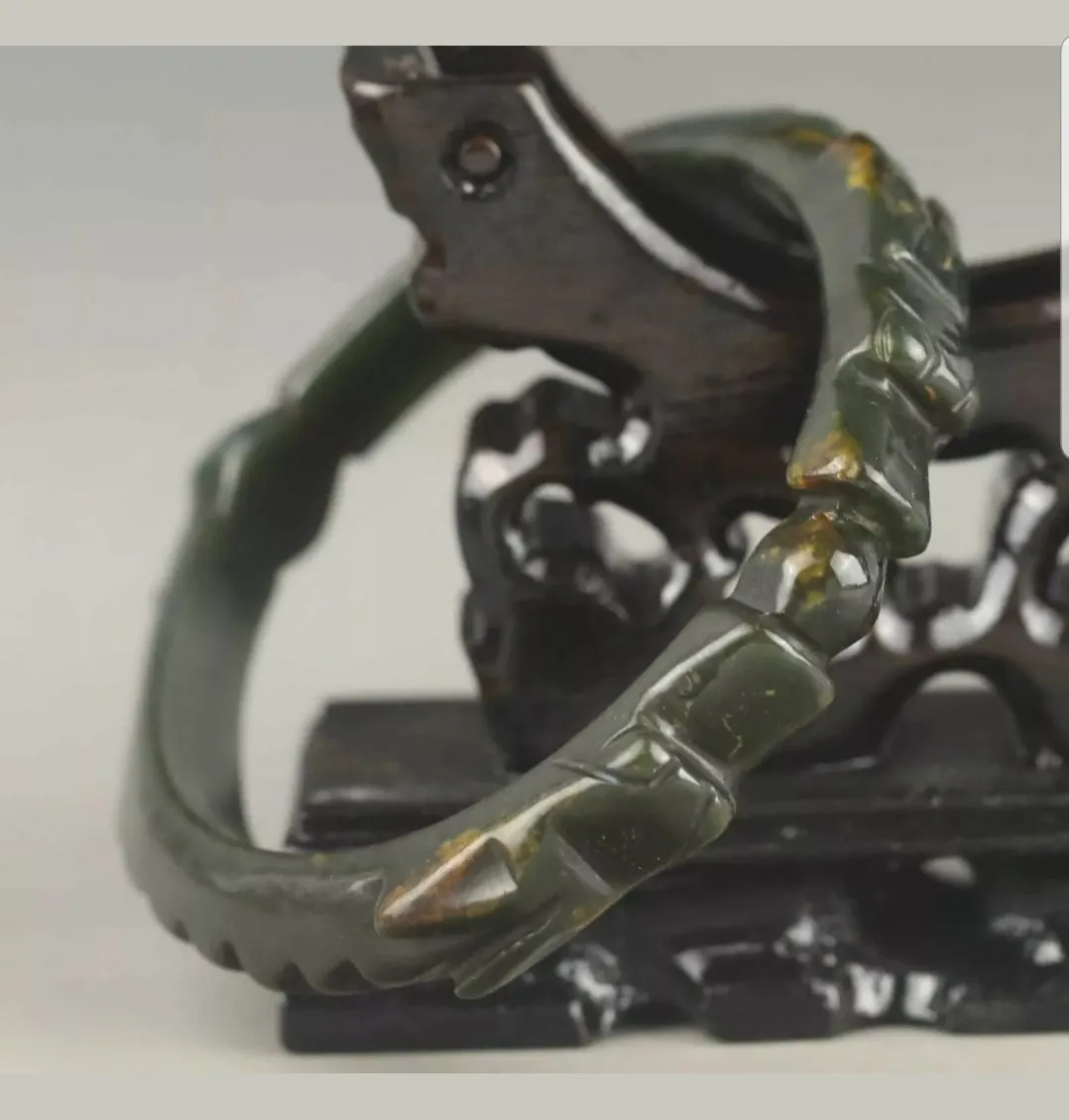 56/57/58mm Certified Chinese Antique Natural Jadeite Emerald A*Jade HandCarved Lucky Double Dragons Bangle X1940