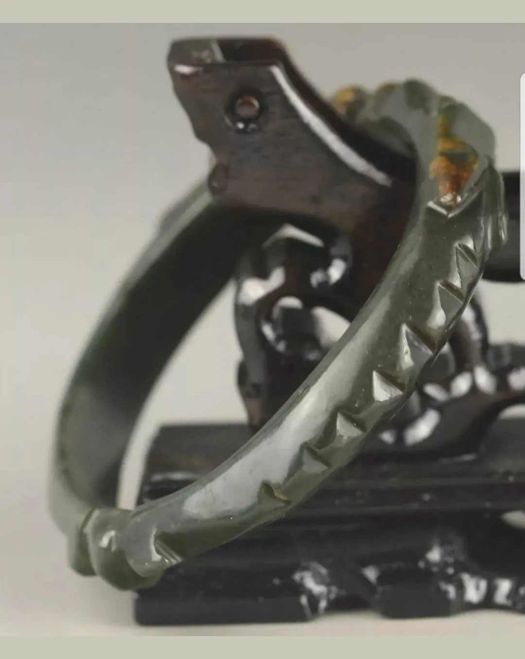 56/57/58mm Certified Chinese Antique Natural Jadeite Emerald A*Jade HandCarved Lucky Double Dragons Bangle X1940