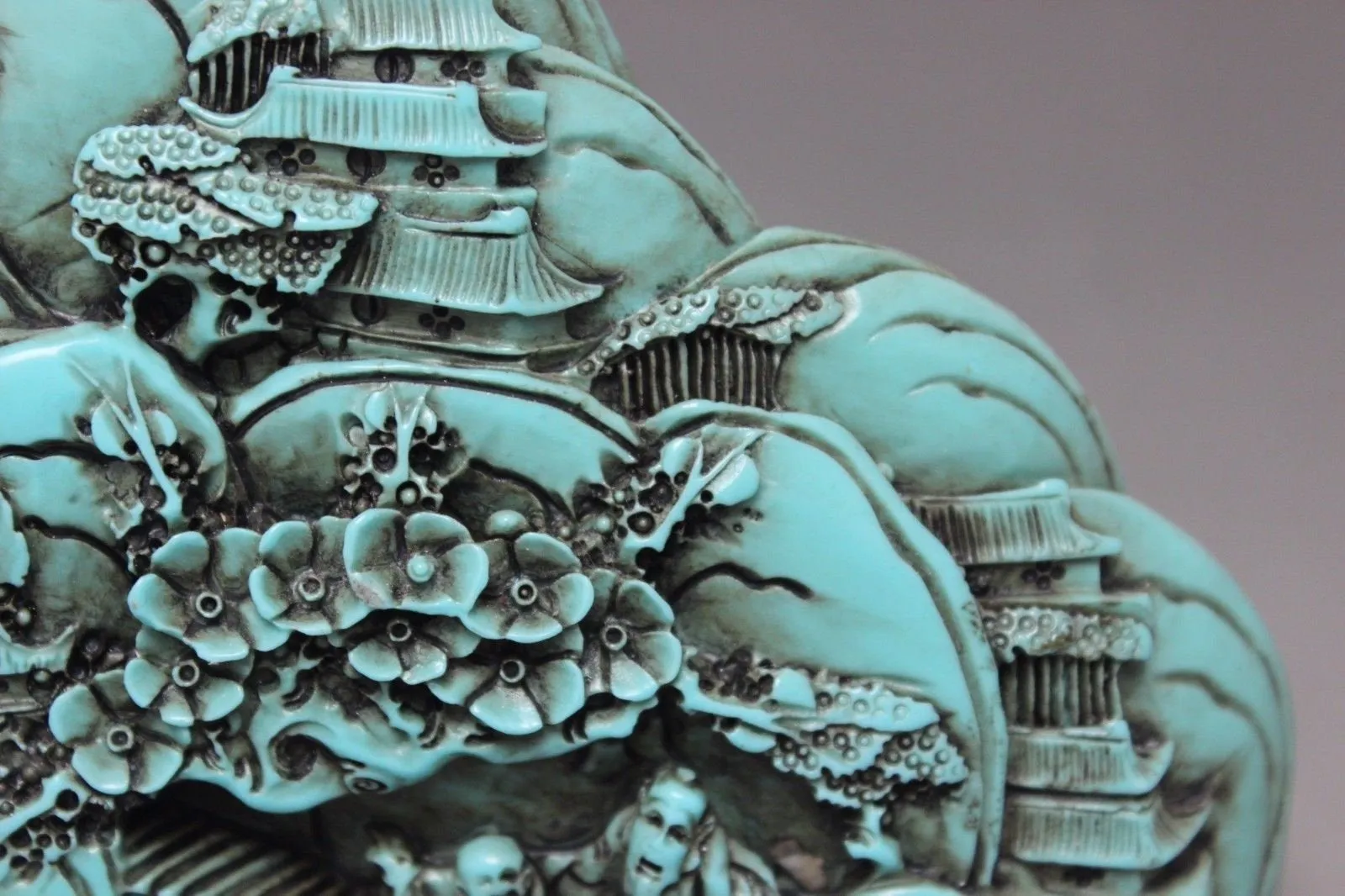 5.75''L- Chinese Natural Antique Exquisite Turquoise Handcarved Sculpture Landscape Statue