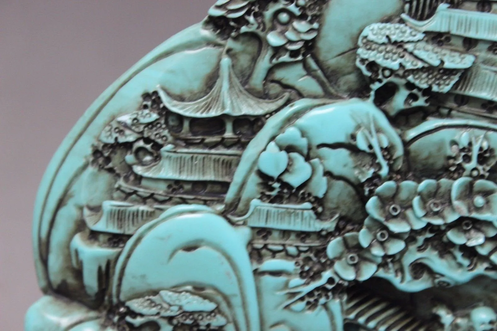 5.75''L- Chinese Natural Antique Exquisite Turquoise Handcarved Sculpture Landscape Statue
