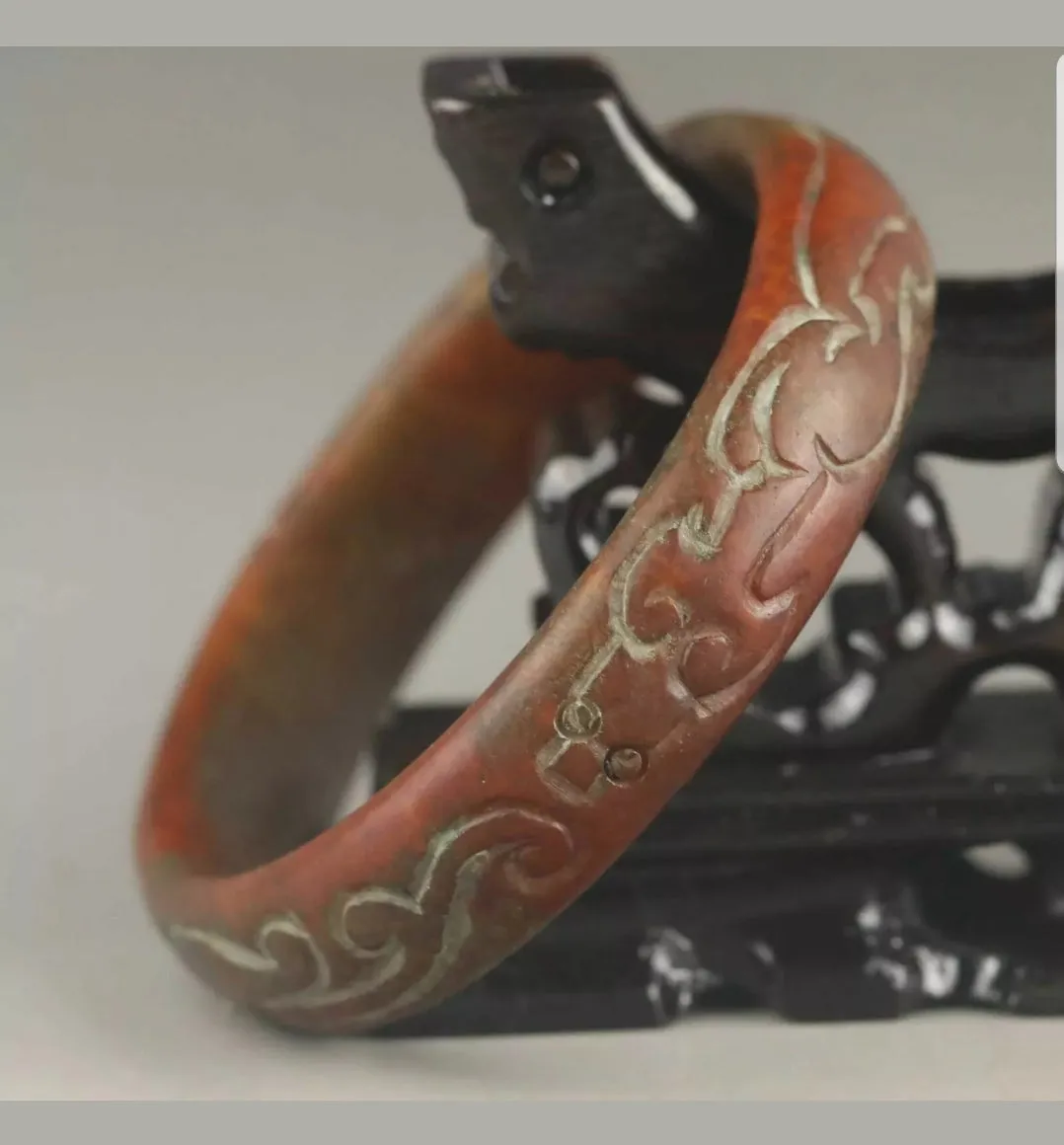 60/61/62mm Certified Natural Red Emerald A*Jade HandCarved Dragon Bangle A1940