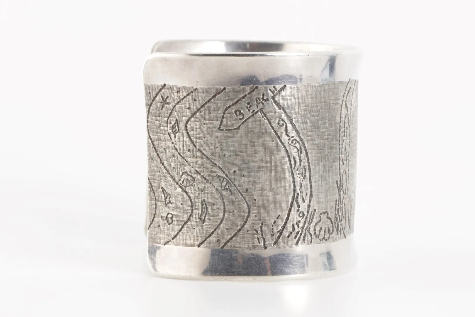 6" 925 Silver "CR" Etched Beach Scene Cuff Bracelet (76.27g.)