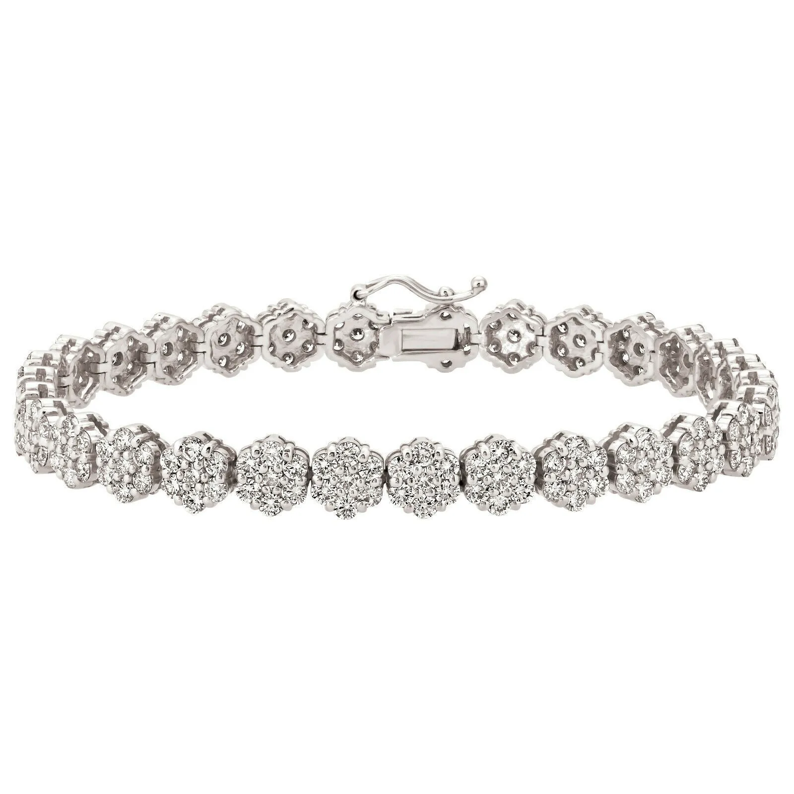 7.50 Carat Natural Diamond Flower Bracelet G SI 14K White Gold 7''