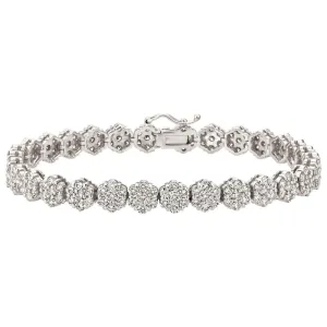 7.50 Carat Natural Diamond Flower Bracelet G SI 14K White Gold 7''