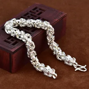 7/8/9mm Real Solid 990 Pure Silver Bracelets Animals Dragon Head Link Chain Jewelry 7.9"- 8.7"