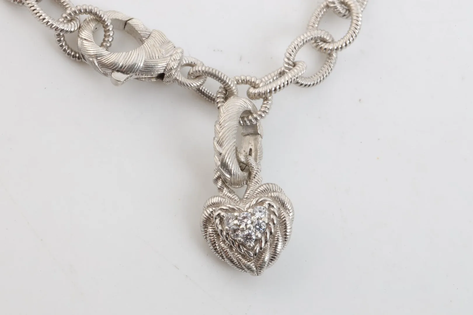 7" Judith Ripka 925 Silver 0.10tcw CZ Heart Charm Bracelet (16.24g.)