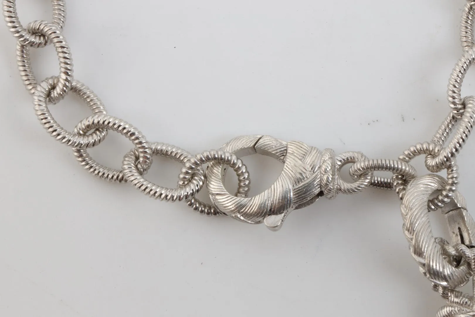 7" Judith Ripka 925 Silver 0.10tcw CZ Heart Charm Bracelet (16.24g.)