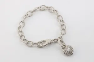 7" Judith Ripka 925 Silver 0.10tcw CZ Heart Charm Bracelet (16.24g.)