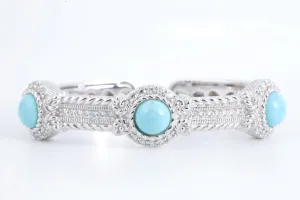 7" Judith Ripka 925 Silver Turquoise & CZ hinged Cuff Bracelet (48.18g.)