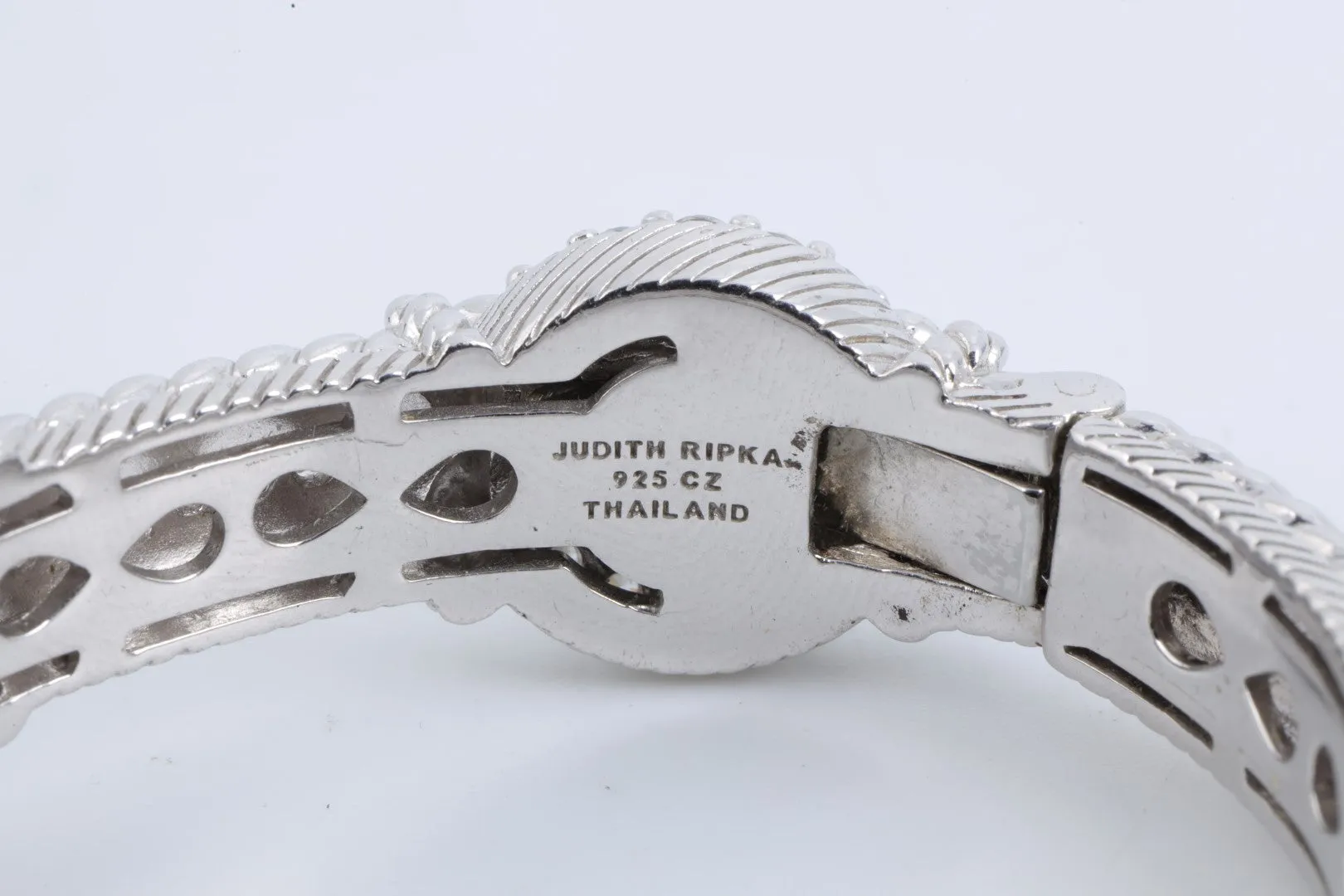 7" Judith Ripka 925 Silver Turquoise & CZ hinged Cuff Bracelet (48.18g.)