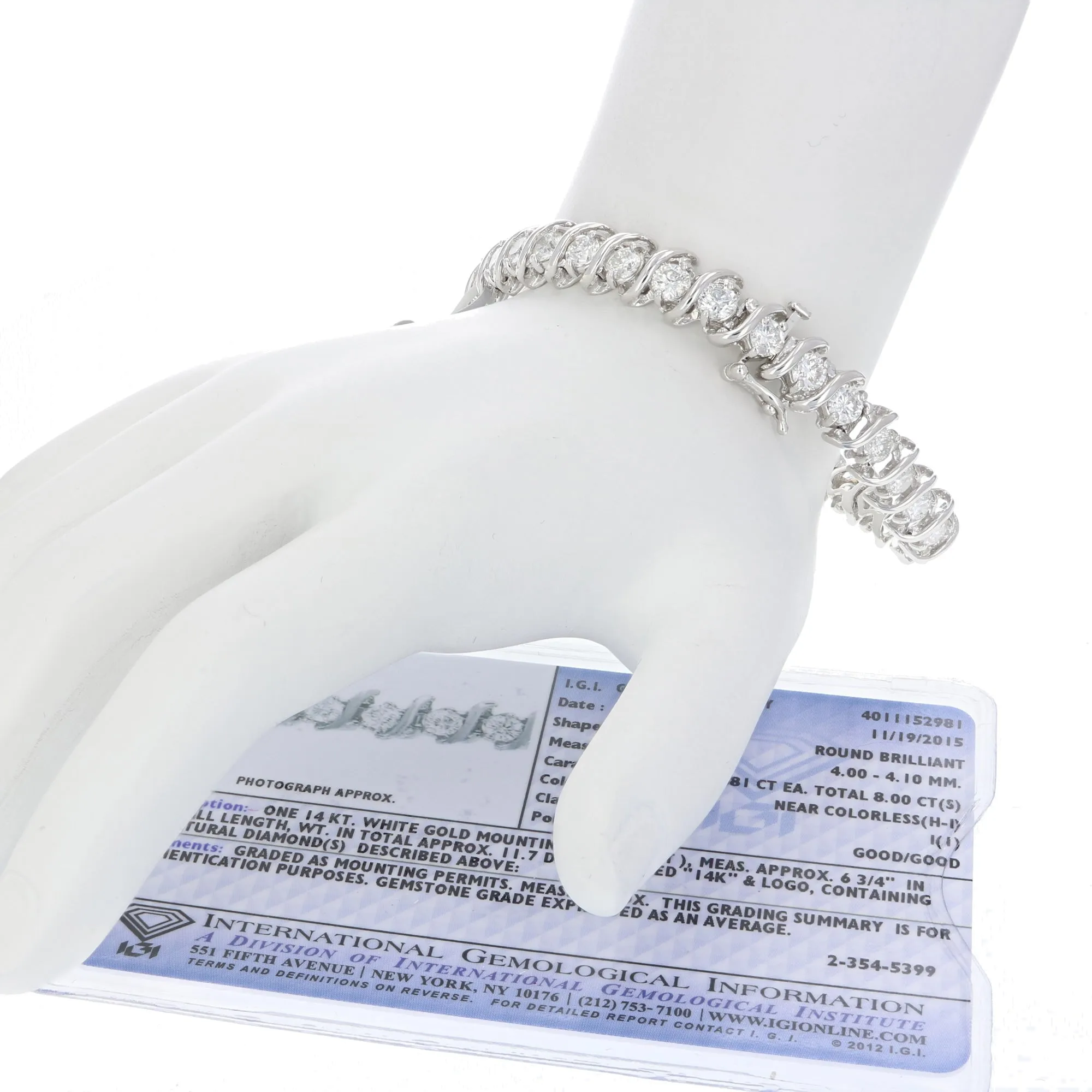 8 cttw S Link Diamond Tennis Bracelets in 14K White Gold