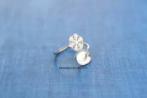 8mm Bezel Sterling Silver Snowflake Wrap Bypass Adjustable Ring blank