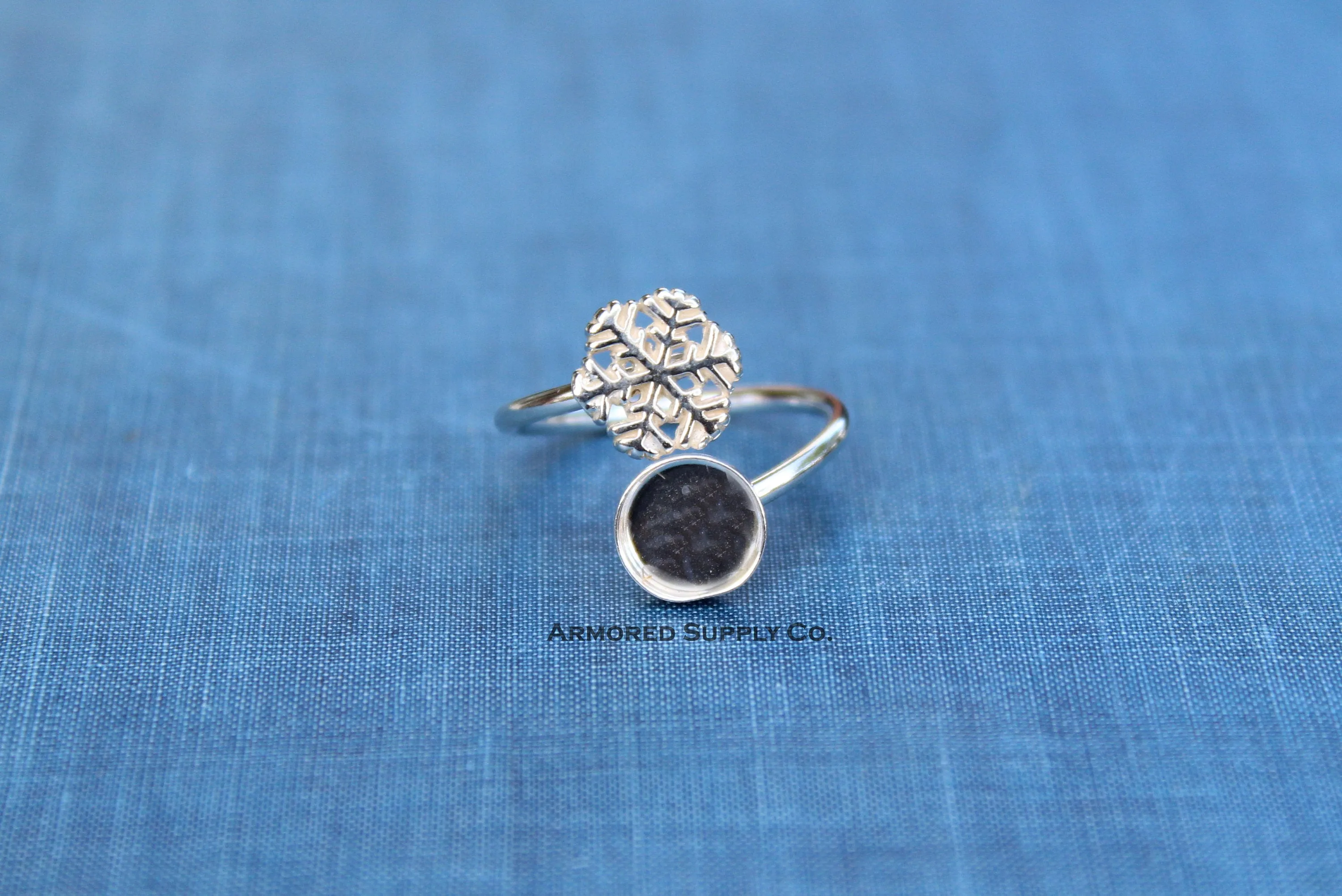8mm Bezel Sterling Silver Snowflake Wrap Bypass Adjustable Ring blank