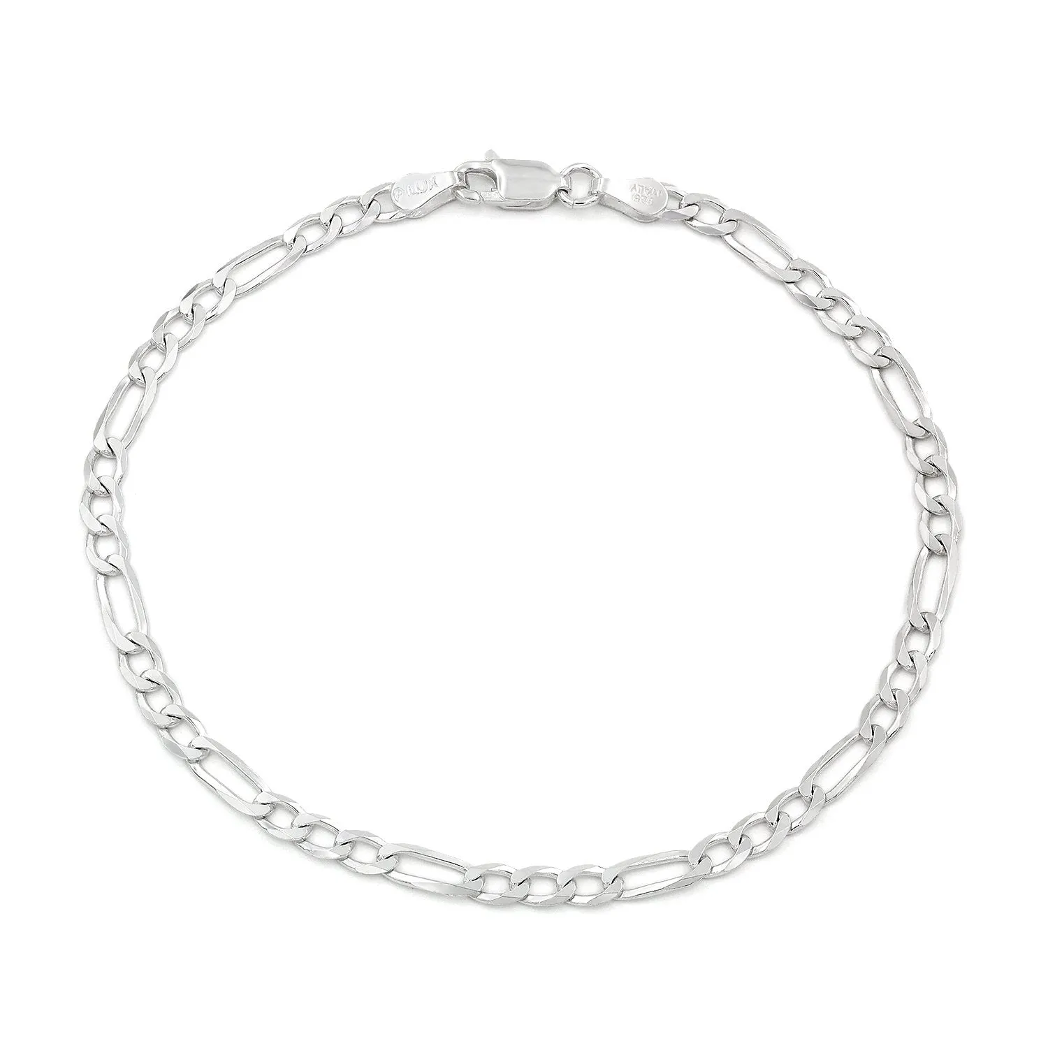 925 Sterling Silver 3.5mm Solid Figaro ITProLux Bracelet
