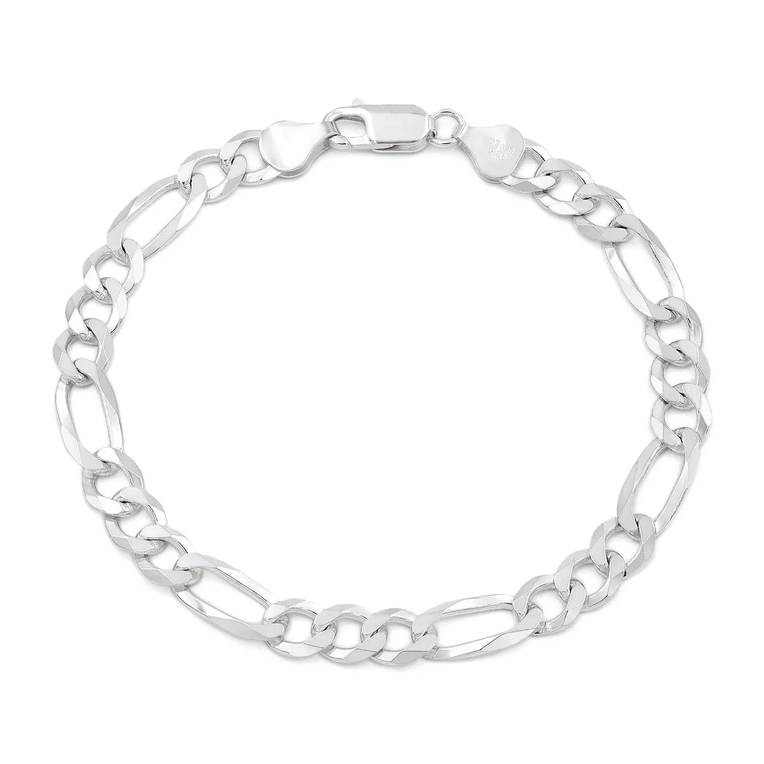 925 Sterling Silver 6.5mm Solid Figaro ITProLux Bracelet
