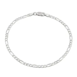 925 Sterling Silver Solid Figaro 2.5mm Diamond Cut Pave ITProLux Link Bracelet